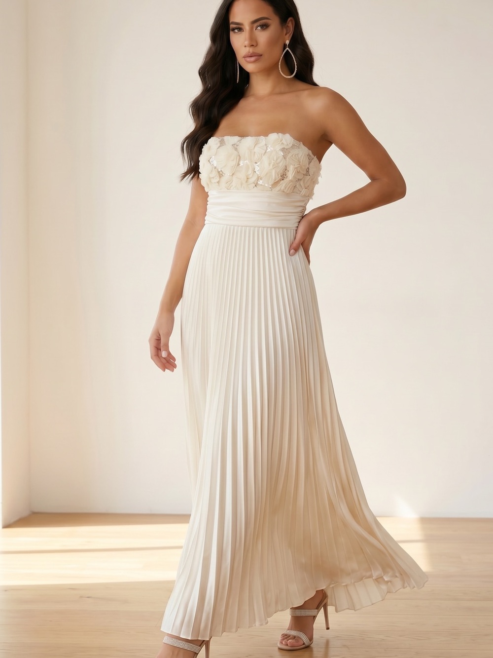 Speechless Ivory Cream Strapless Pleated Wedding Dress